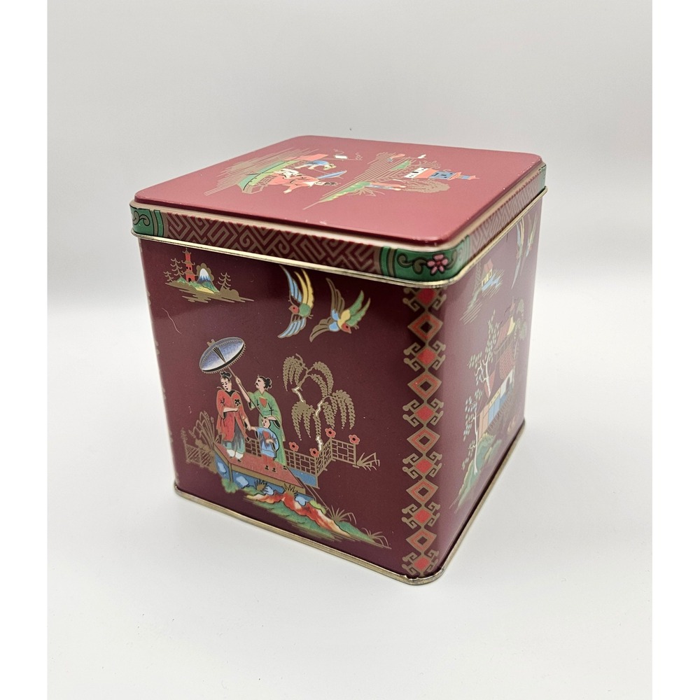 Vintage 1970s Daher Chinoiserie Pagoda Design Tea Tin, Made in England